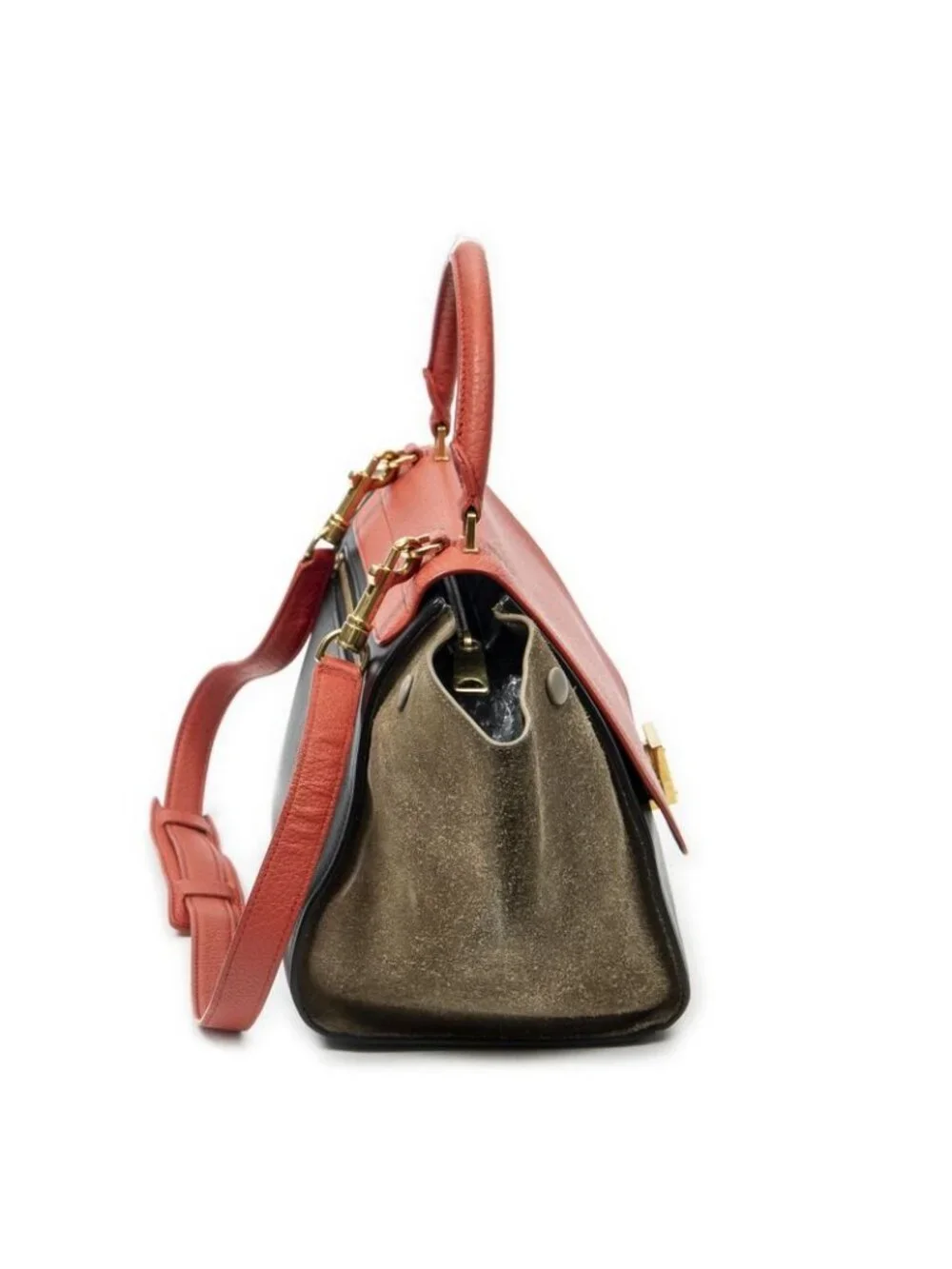 Celine Small Tricolor Trapeze Red Black Top Grain Calfskin Leather - Picture 4 of 10